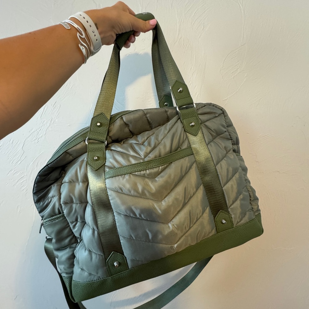 Green duffle bag